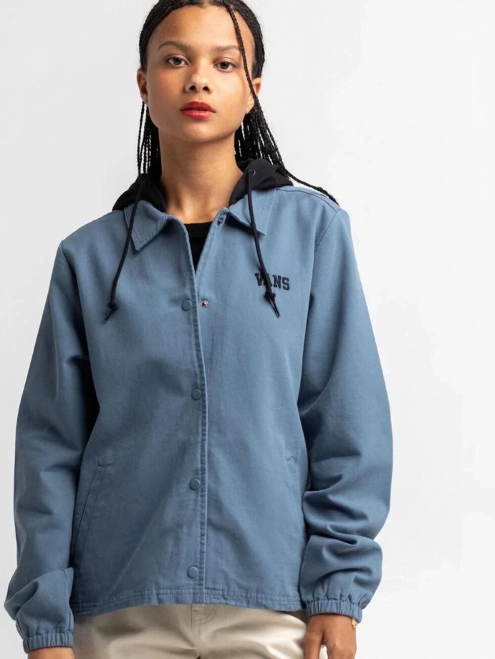 Vans Tripp Hooded Jacket Snap Canvas Button Chore Coach Size XS Blue